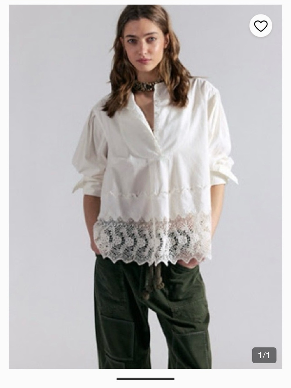 Free People White Lace-Hem Women's Peasant Blouse